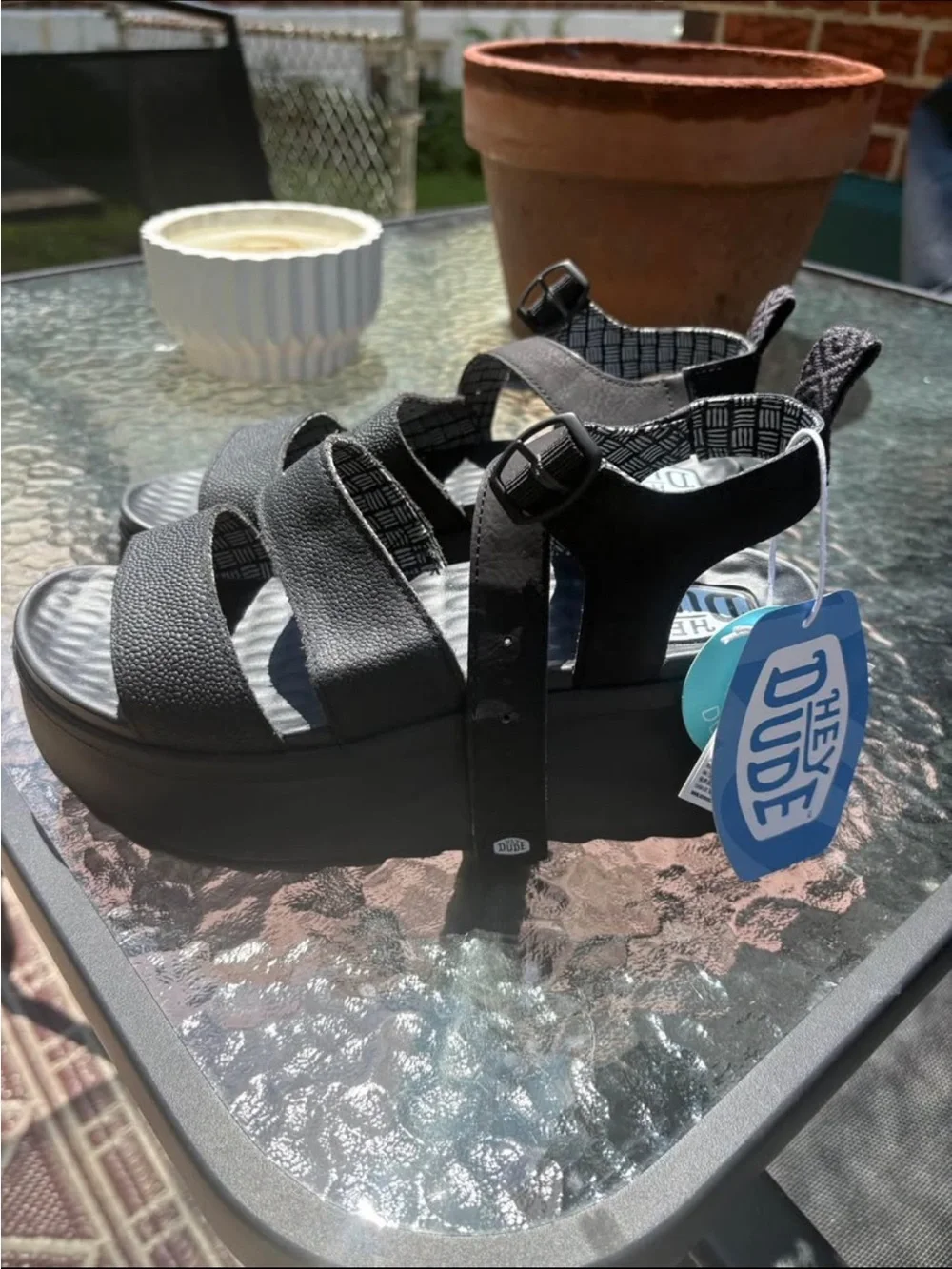 Hey Dude Black Platform Strappy Sandals
